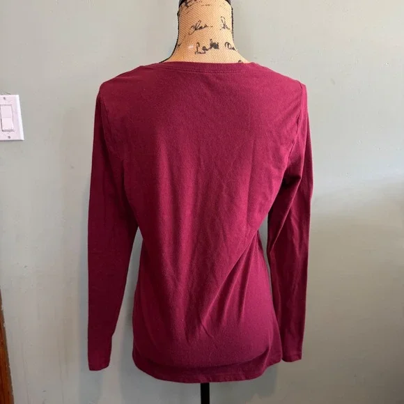 No Boundaries Womens Burgundy Long Sleeve Crew Neck T-Shirt Size XL 15-17 Maroon - Picture 2 of 4
